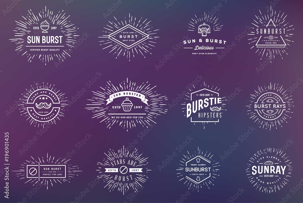 Sunburst on Starburst Element Set for Logo Creating or using as Icon Sunburst on Starburst Element Set for Logo Creating or using as Icon