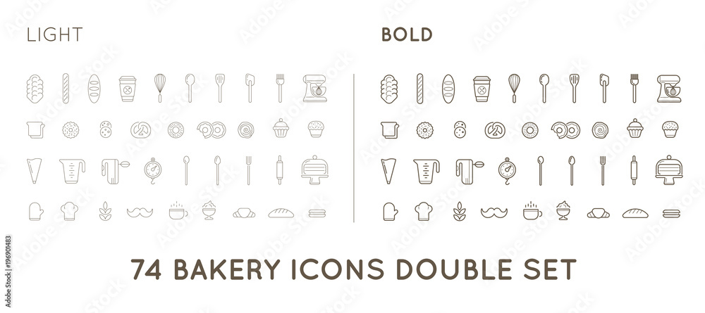Set of Raster Bakery Pastry Elements and Bread Icons Illustration can ...