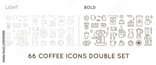 Set of Thin and Bold Raster Coffee Elements and Coffee Accessories Illustration can be used as Logo or Icon in premium quality