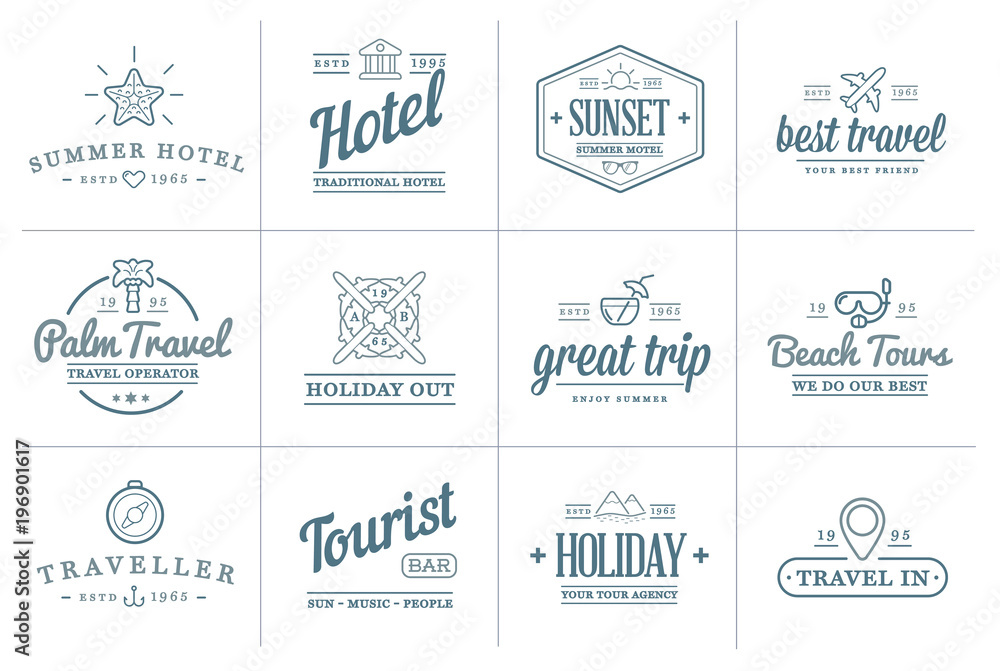 Set of Raster Travel Tourism and Holiday Elements Icons Illustration can be used as Logo or Icon in premium quality