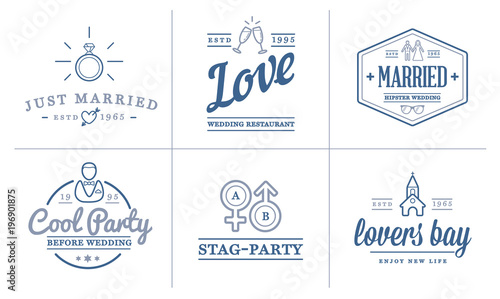 Set of Raster Wedding Love Elements Merry Me Illustration can be used as Logo or Icon in premium quality