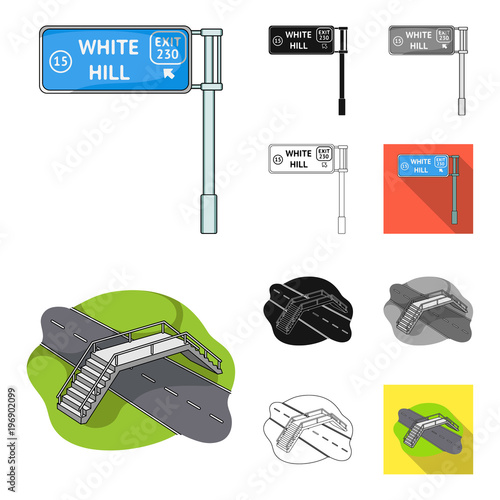 Road junctions and signs and other web icon in cartoon,black,flat,monochrome,outline style.Pedestrian crossings and signs icons in set collection.