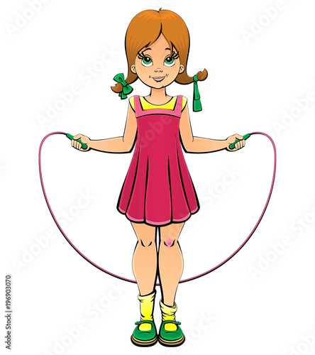 Naughty girl jumps on the rope.