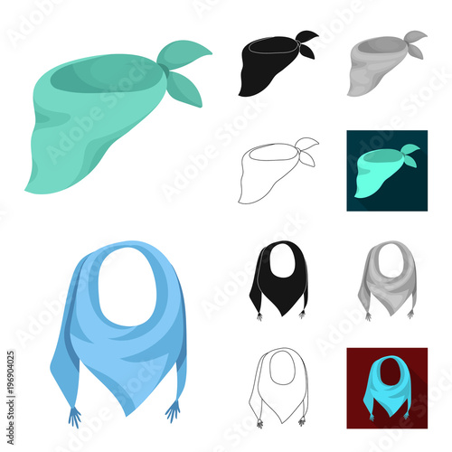 Scarf and Shawl cartoon,black,flat,monochrome,outline icons in set collection for design.Clothes and Accessory vector symbol stock web illustration.