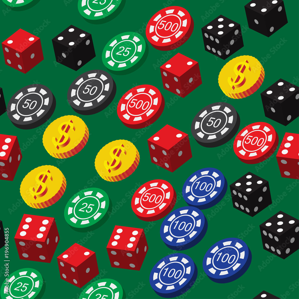 Poker Chips Dice and Coins Seamless Pattern Poker Chips Dice and Coins Seamless Pattern