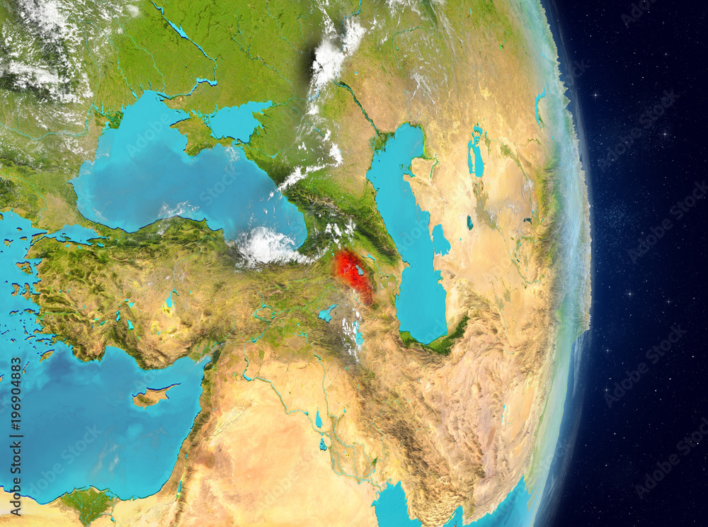 Orbit view of Armenia in red