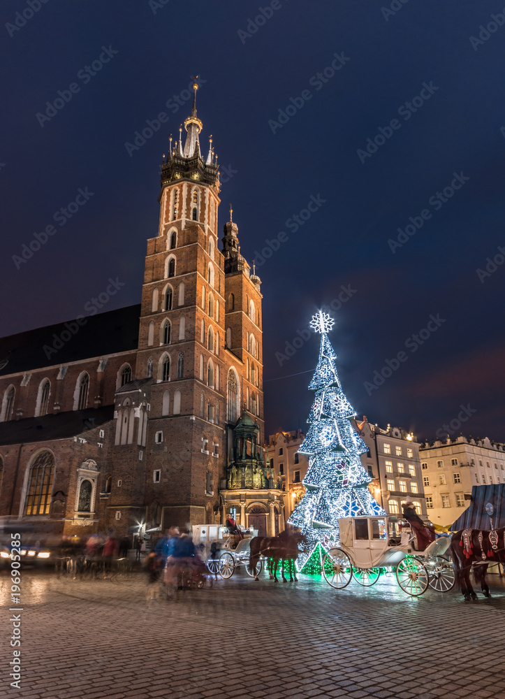 Obraz premium Krakow, Poland, Christmas on Main Market Square