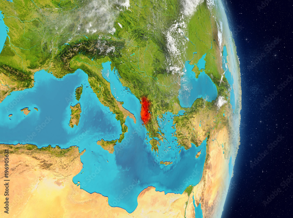 Orbit view of Albania in red