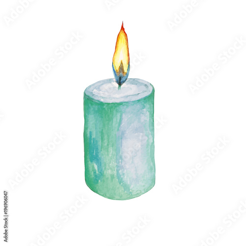 Watercolor illustration of a lighted candle.