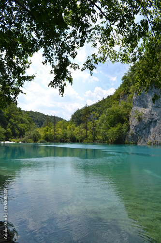 Blue water of lake in national park  Croatia