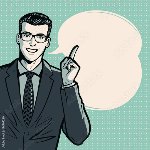 Businessman or man in suit. Business concept. Pop art retro comic style. Cartoon vector illustration