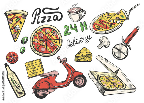 pizza delivery icons set