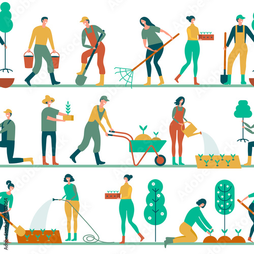Seamless Ribbons with people engaged in gardening