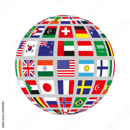 Flat circle with flags of different countries. Vector illustration.