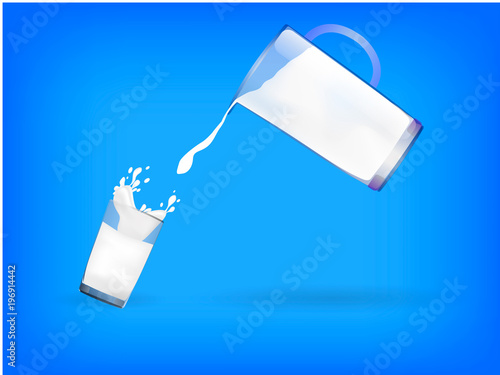 Glass and jug full of milk. World Milk Day. Vector illustration