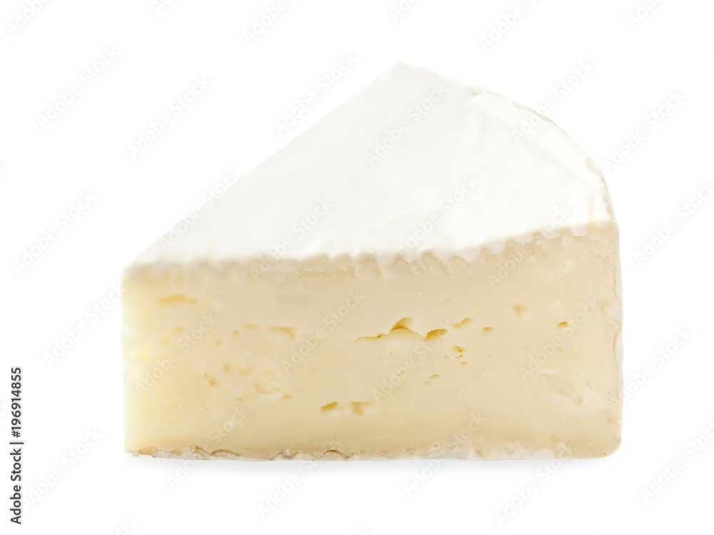 Piece of Brie  cheese isolated on white background close up. 