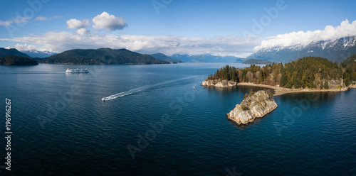 Aerial panoramic view of Whytecliff Park during a vibrant sunny day. Taken in Horseshoe Bay, West Vancouver, British Columbia, Canada. © edb3_16