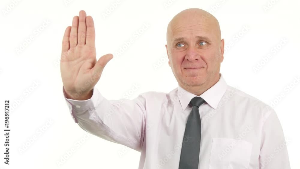Confident Businessman Warning with Stop Hand Gestures Sign Means No Access Confident Businessman Warning with Stop Hand Gestures Sign Means No Access