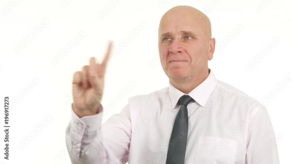 Businessman Smile Pleased and Make No Finger Sign in Front of TV Camera Businessman Smile Pleased and Make No Finger Sign in Front of TV Camera