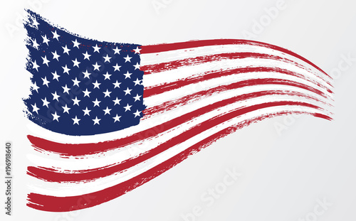 Waving flag United States of America. illustration wavy American Flag for Independence Day brush stroke background