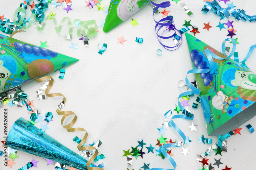 Greeting card for carnival party. hat and candles on white background. Greeting card for carnival party. hat and candles on white background.