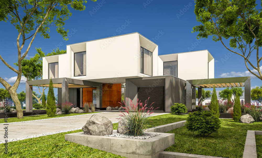 Fototapeta premium 3d rendering of modern house by the river