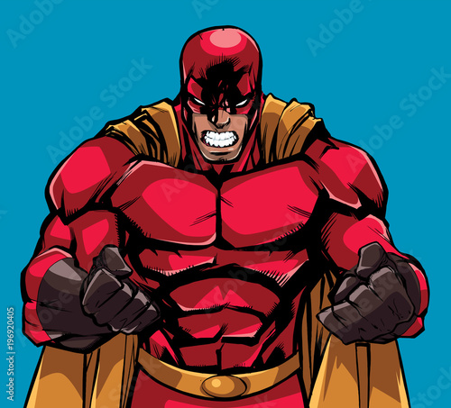 Raging Superhero Illustration / Illustration of raging superhero with clenched fists ready for battle. 