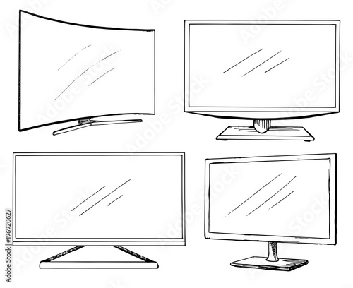 Sketch TV set isolated on a white background. Monitor. Vector illustration.