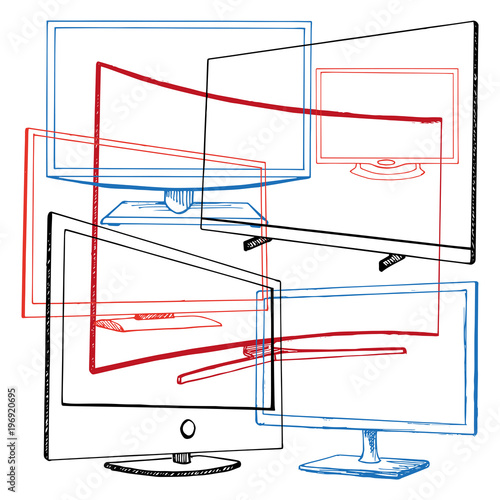 Sketch TV set isolated on a white background. Monitor. Vector illustration.