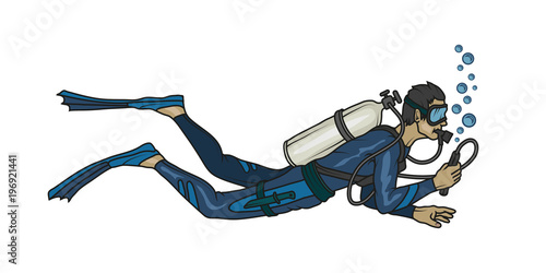 Scuba diving logo. Diver with scuba . Scuba-diving. Vector diver character.
