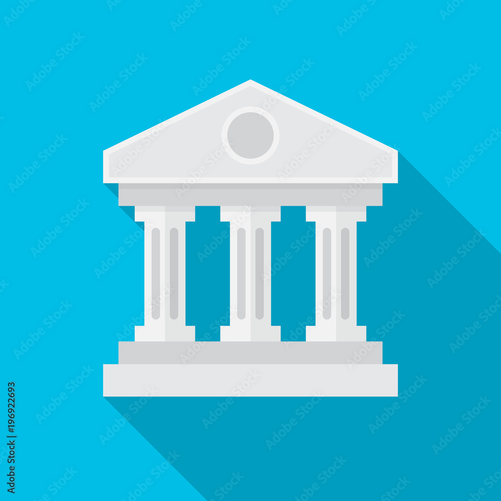 Bank building icon with long shadow. Flat design style. Bank simple ...