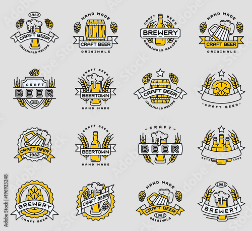 Beer vector logo badges vintage craft old fashion drink beer bottles company logotype icons illustration isolated
