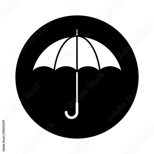Umbrella circle icon. Black, round, minimalist icon isolated on white background. Umbrella simple silhouette. Web site page and mobile app design vector element.