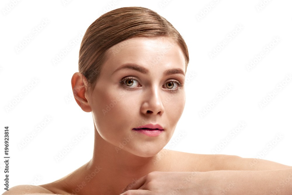Portrait of beautiful minded woman with fresh daily make-up Portrait of beautiful minded woman with fresh daily make-up