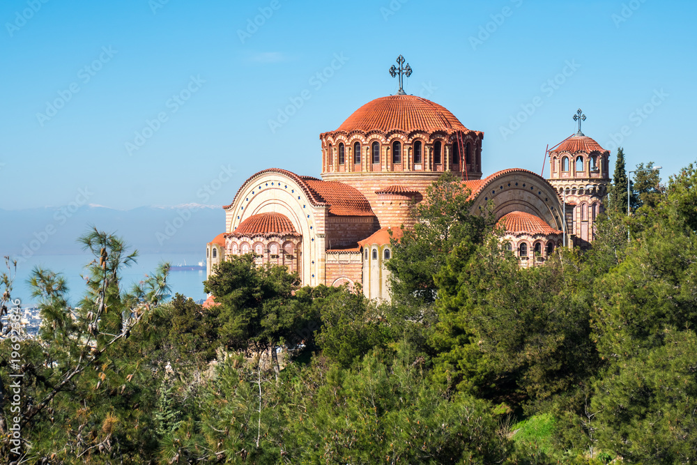 View of Thessaloniki and the Orthodox church of Saint Paul the Apostle. Greece