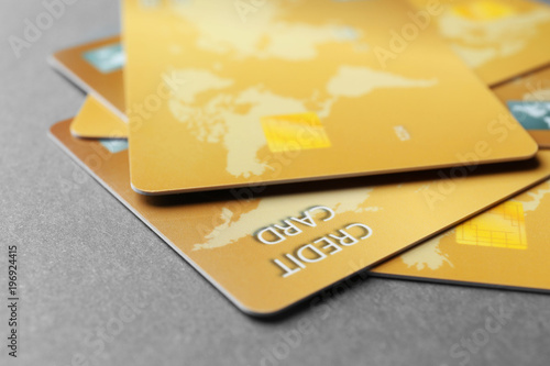 Credit cards on table, closeup