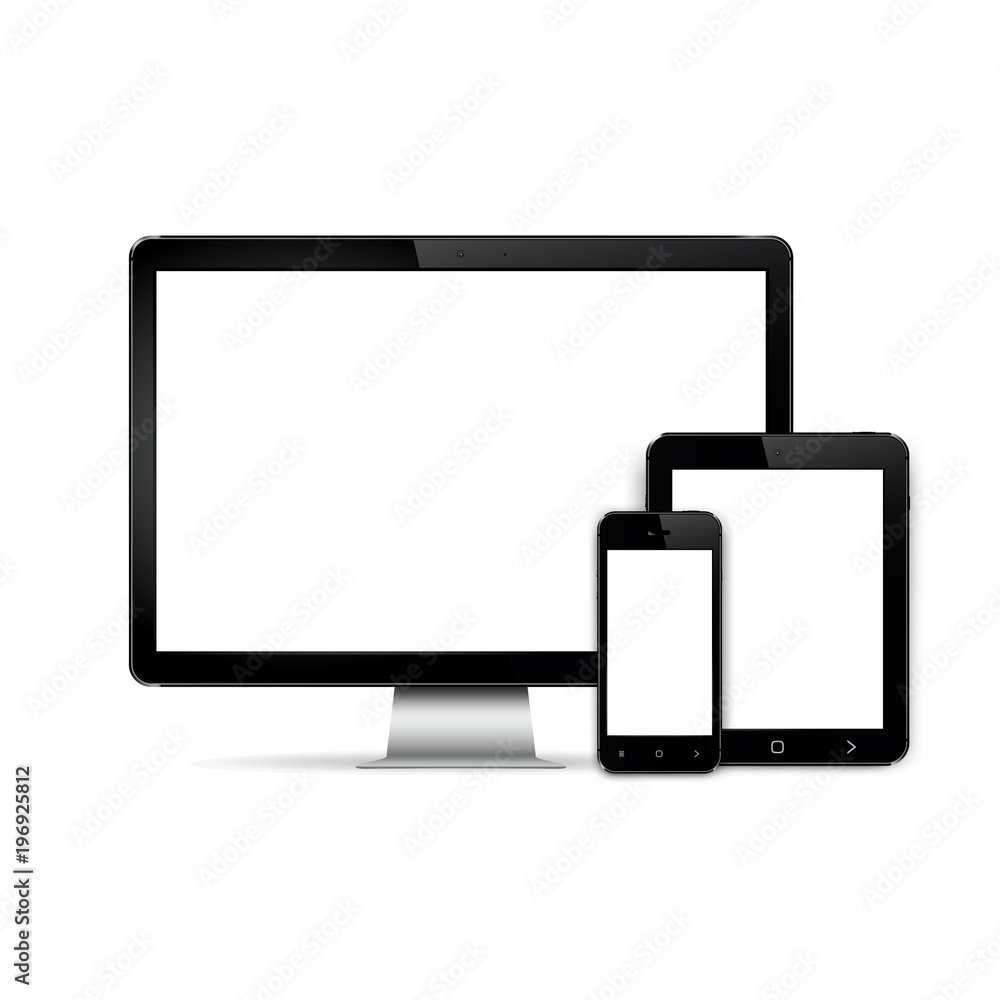 Set of modern digital devices: computer monitor, tablet and mobile phone. Set of modern digital devices: computer monitor, tablet and mobile phone.