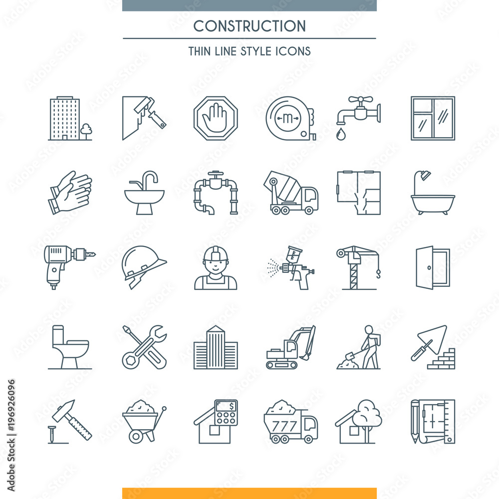 thin line design construction icons thin line design construction icons