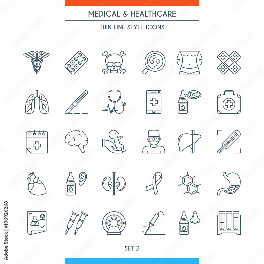 Fototapeta premium Thin line design medical icons