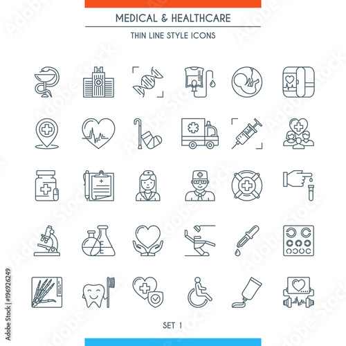 Thin line design medical icons