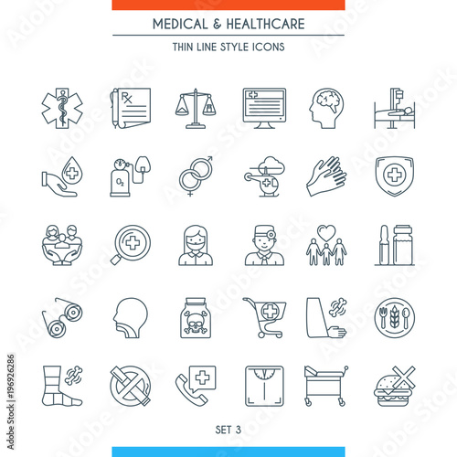 Thin line design medical icons