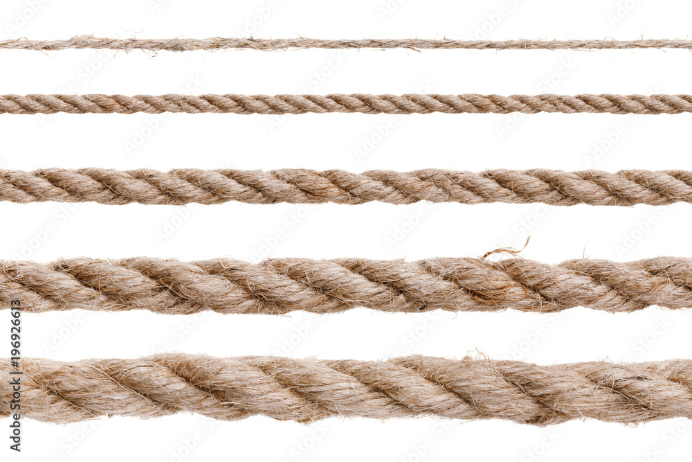 Different types of rope isolated on white background