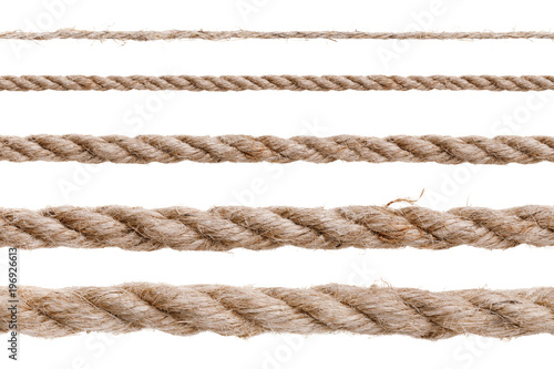 Different types of rope isolated on white background