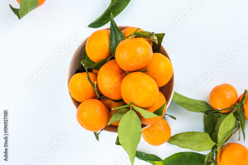 Mandarin oranges on white background
