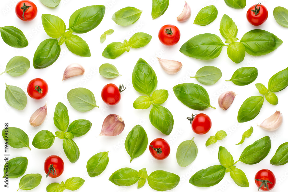 Vegetable and spices isolated on white background, top view. Wallpaper abstract composition of vegetables. Vegetable and spices isolated on white background, top view. Wallpaper abstract composition of vegetables.