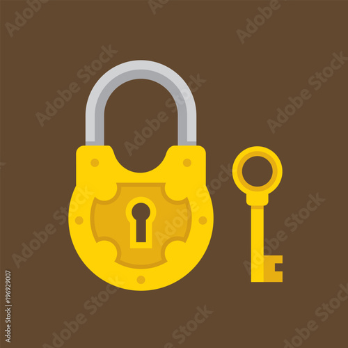 Padlock and key flat illustration.