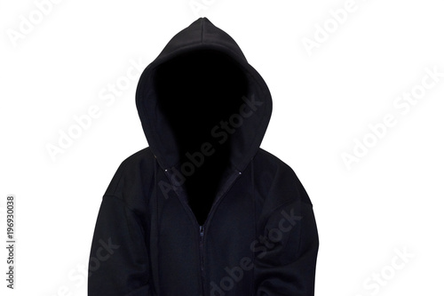Man in hood / Hooded man in shadow on white background.