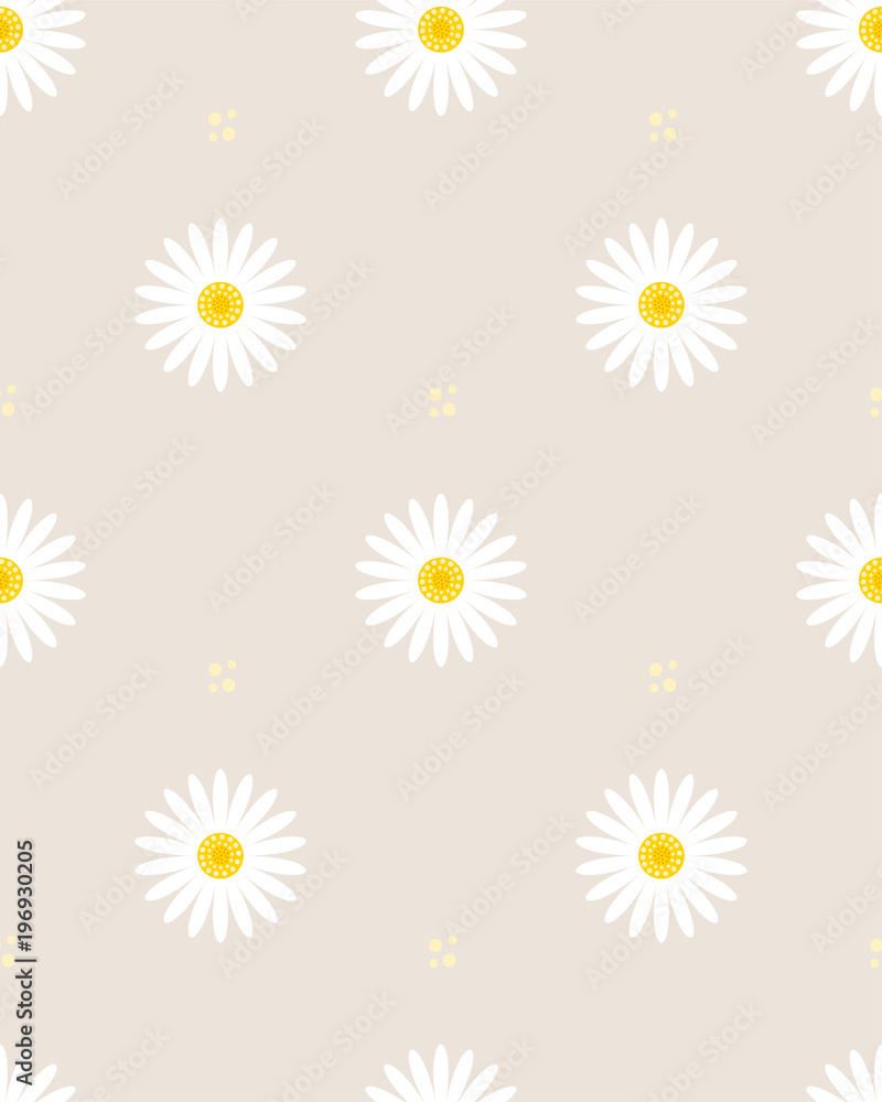 Daisy seamless pattern on beige background