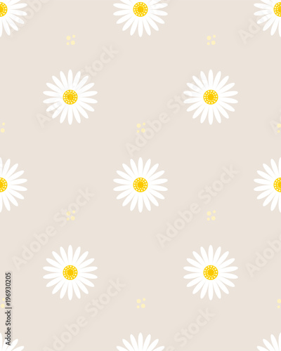 Daisy seamless pattern on beige background