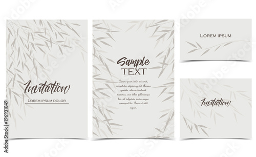 Vector Illustration bamboo leaves. Set of greeting cards